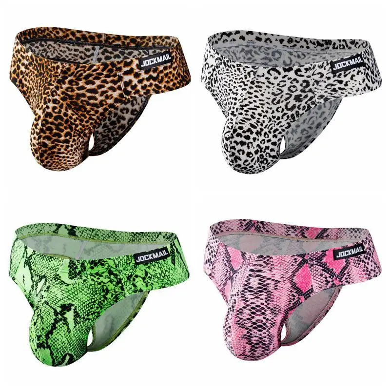 Men\'s Sexy G String Thong Bikini Men Underwear Cotton T-Back Jockstrap Homme Underpants Briefs U Penis Pouch Panties Leopard