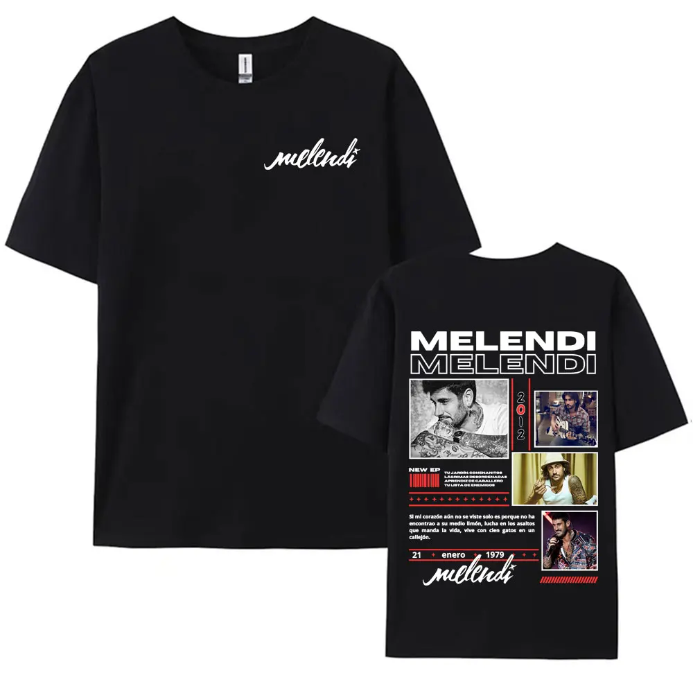 

Рэпер Melendi Album 2025 Tour Merch Футболка Мужчины Женщины Хип-хоп Готическая футболка с коротким рукавом Повседневная футболка большого размера из 100% хлопка