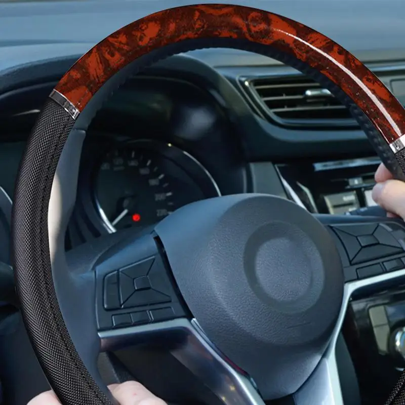 Car Steering Wheel Cover Anti Slip Elastic Handle Cover Universal 38cm Wood Grain Steering Wheel Sleeve Car Accessories