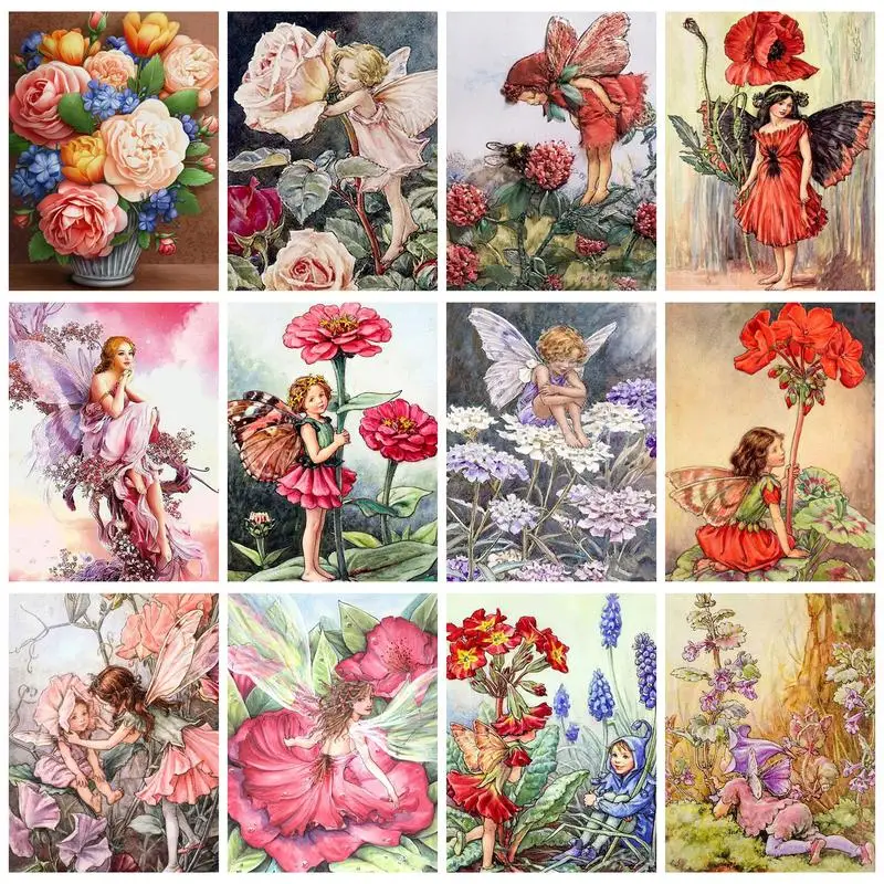 

RUOPOTY Painting By Number Colorful Flower Kits DIY Drawing On Canvas Hand Painted In Vase Home Decoration