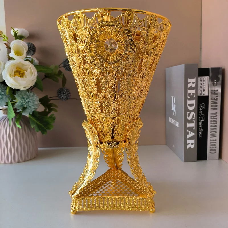 31cm Big SIze Golden Metal Incense Burners  Large Gold Arabic Aromatherapy Furnace Censer Charcoal Holder Ramadan Home Decor