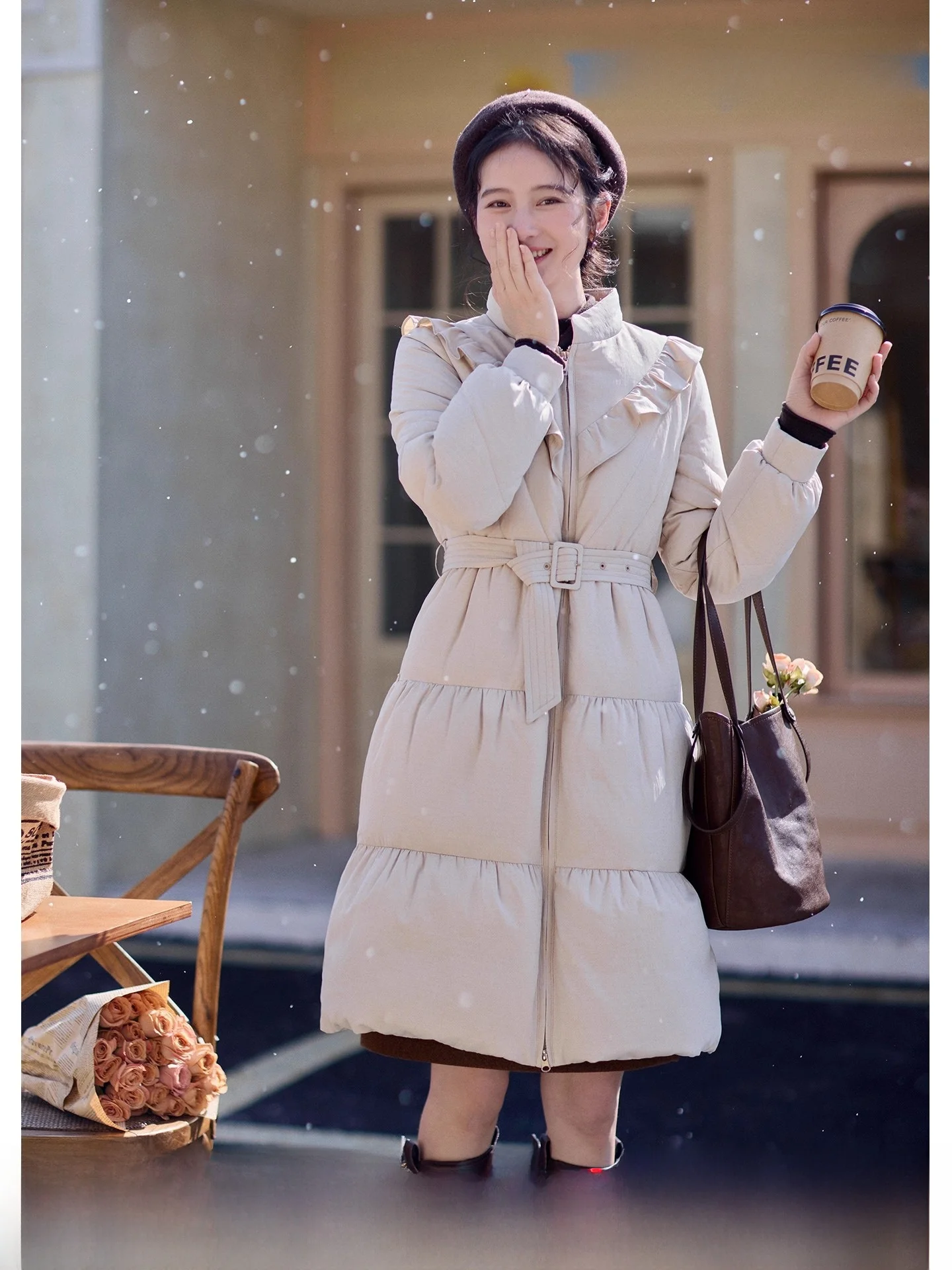 

Red Pearlcotton Du down Jaet Women's Mid-Length Thiened Slimming Design 2025 New Sle Ele Outerwear