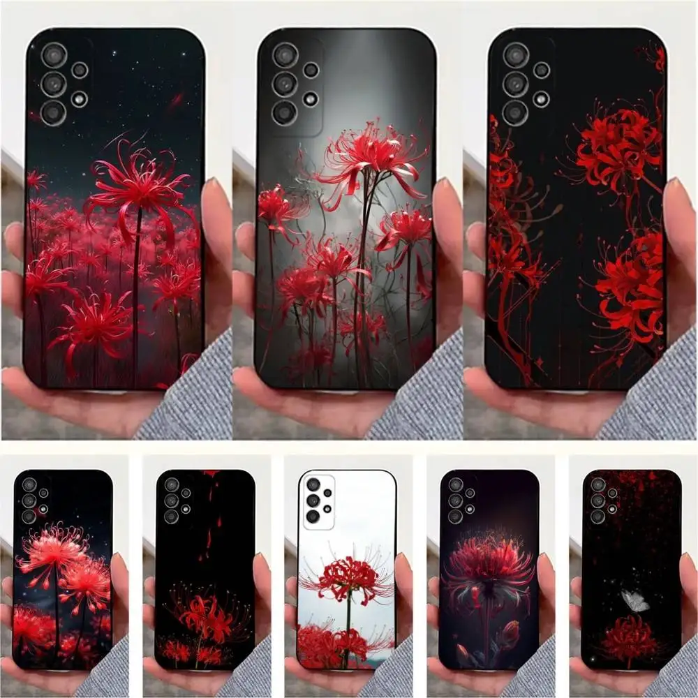 

Red Spider Lily Flowers Case For Samsung S21,S20,S10,Plus,S9,S22,S25,Ultra,S24,S23,FE,Lite,Soft Silicone Black
