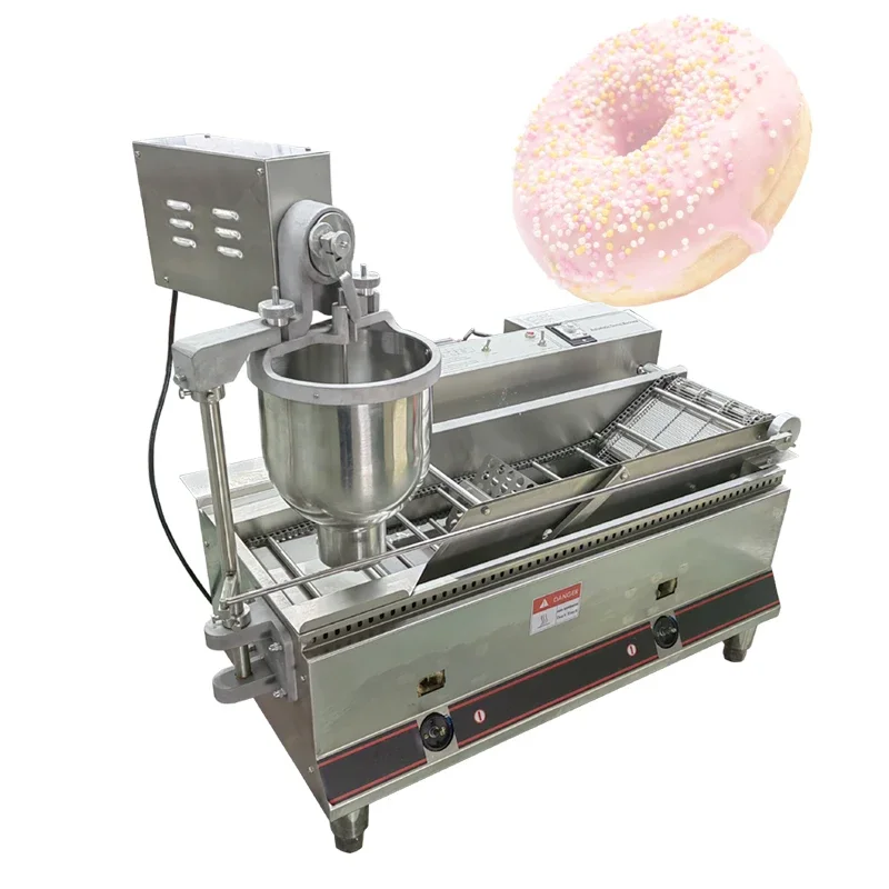 Mesin Donat 110V 220V, Mesin Perakitan Donat Multifungsi Komersial dengan Conveyor Belt dan Penggoreng Terintegrasi