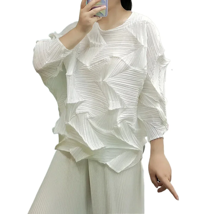 Diamond Pleated Top Spring/Summer 2026 New Pullover Shirt Loose High Neck Unique Design Top Aesthetic Clothes