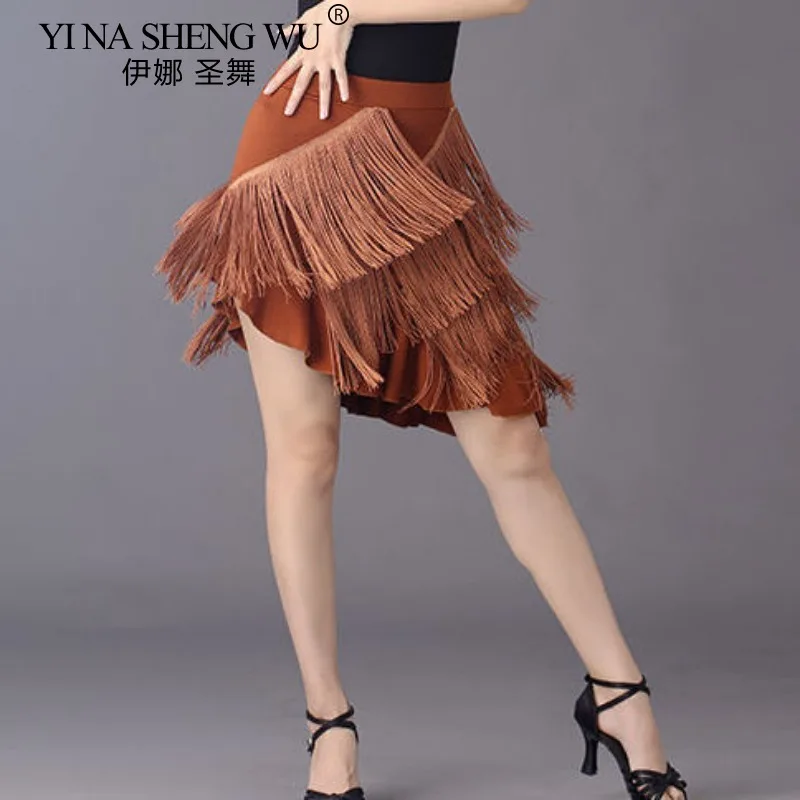 Latin Dance Quaste Rock Frauen Elegante Hohe Taille Einfarbig Fransen Design Unregelmäßigen Rock Dance Training Leistung Rock