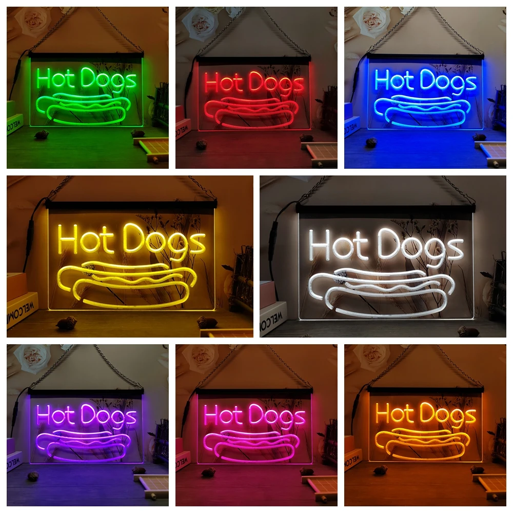 Hot Dog Dogs Cafe Lounge Lure 3D Carving LED Neon Sign for Wall Unique Home Decor for Bedroom