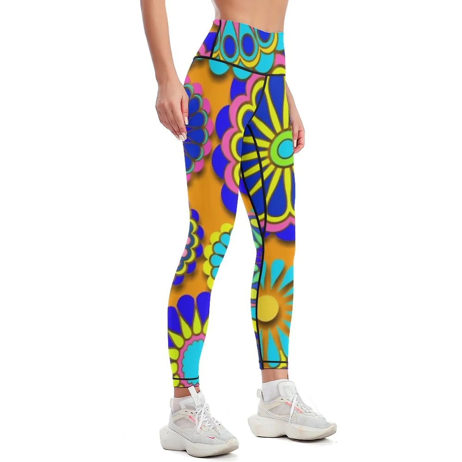 Flower Power Retro Style Hippy Flowers Leggings Golf wear sportswear for gym Womens Leggings