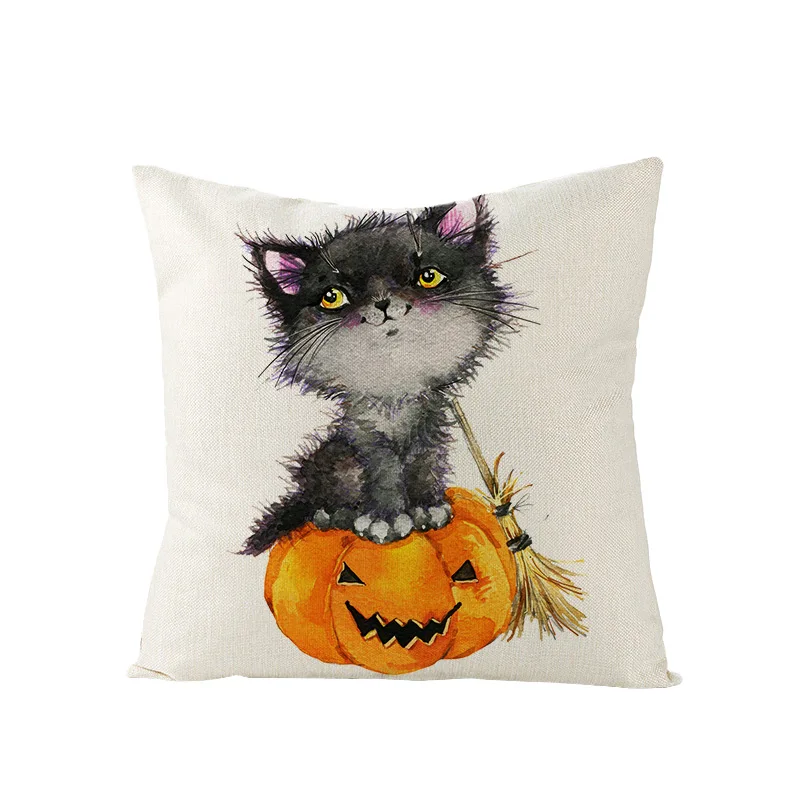 Funda de cojín con estampado de gato negro y calabaza, funda de almohada de 18x18 pulgadas para decoración de coche, sofá, oficina, hogar y Halloween, 2022