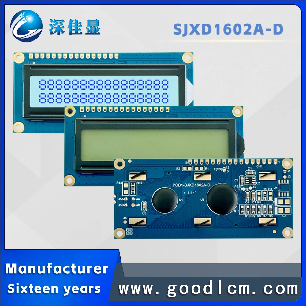 high definition monochrome 16X2 digital display JXD1602A-D STN Grey backlight lcd screen IIC/SPI/6800 interface AIP31068L drive