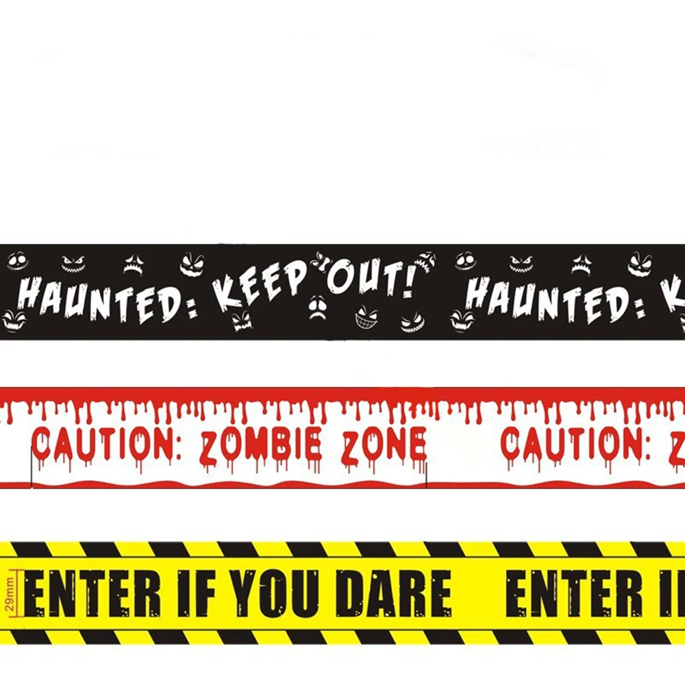 Halloween Decoration 2024 9M/354inch Warning Caution Tape Window Prop You Dare Zombie Posters Fright Tape For Zombie Theme Party