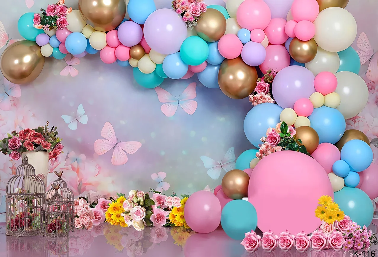 Newborn Baby 1st Birthday Backdrop Cake Smash Girl Boy Pink Blue Balloon Tent Flower Room Interior Photography Background Props
