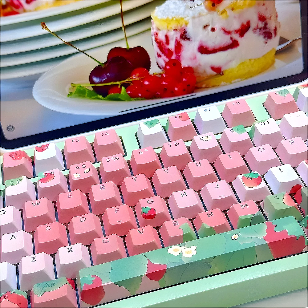 

Cherry/QX3 pink, transparent keycap, side engraved PBT120 keys, strawberry, mechanical keyboard keycap for MX switch gaming