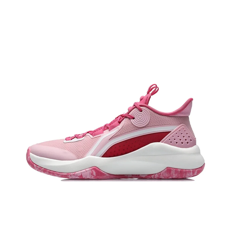 Li Ning Combat Low Basketball Shoes Men's Mid Top Peach Pink/White ABPR027-6