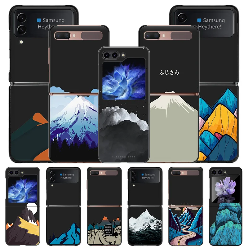 Hard Phone Cases For Samsung Z Flip 6 5 4 3 Galaxy Flip6 5G Flip5 Flip4 Flip3 Snow Mountain Volcano Cool PC Black Matte Cover