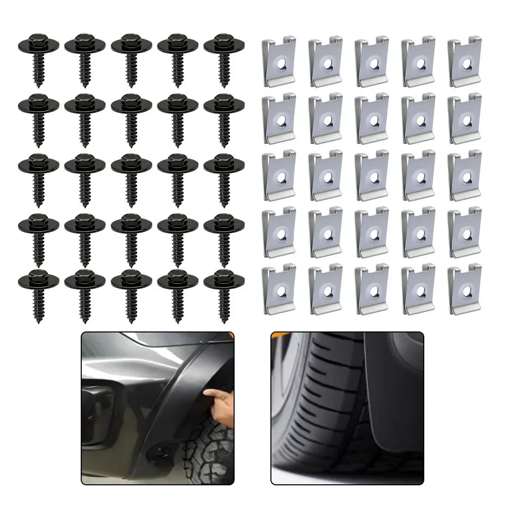 50pcs 4.8 Mudguard Lining Screws U-bolt Kit Engine Hex Head Screws U-clips Automotive Wear Parts Accessories