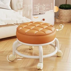 Taburetes ligeros para niños, asiento de cuero PU impermeable y ruedas universales, taburete redondo pequeño para el hogar