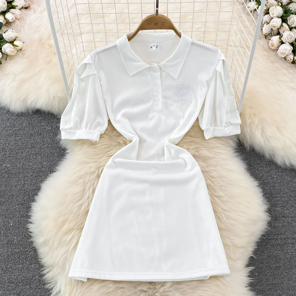 

Polo Dress 2023 Summer Korean Hot Girls Polo Collar Bubble Short Sleeves Dress Women Age Reduce Waist Thin Short A-line Dress