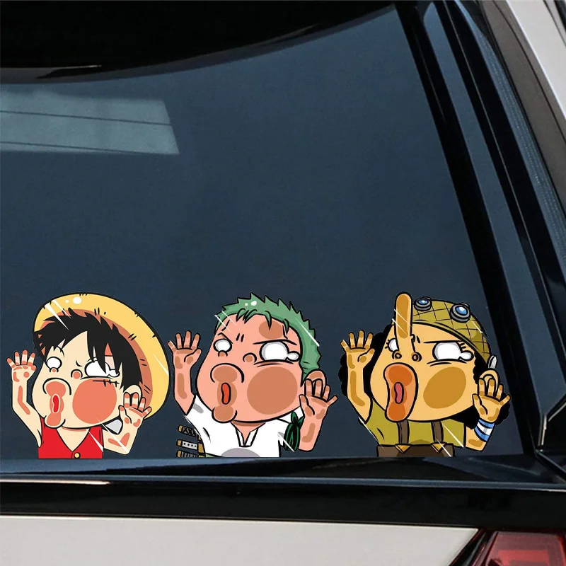 Autocollant drôle One Piece Peek Anime, Luffy frappant le verre, autocollant de voiture, autocollant étanche pour ordinateur portable, décalcomanies