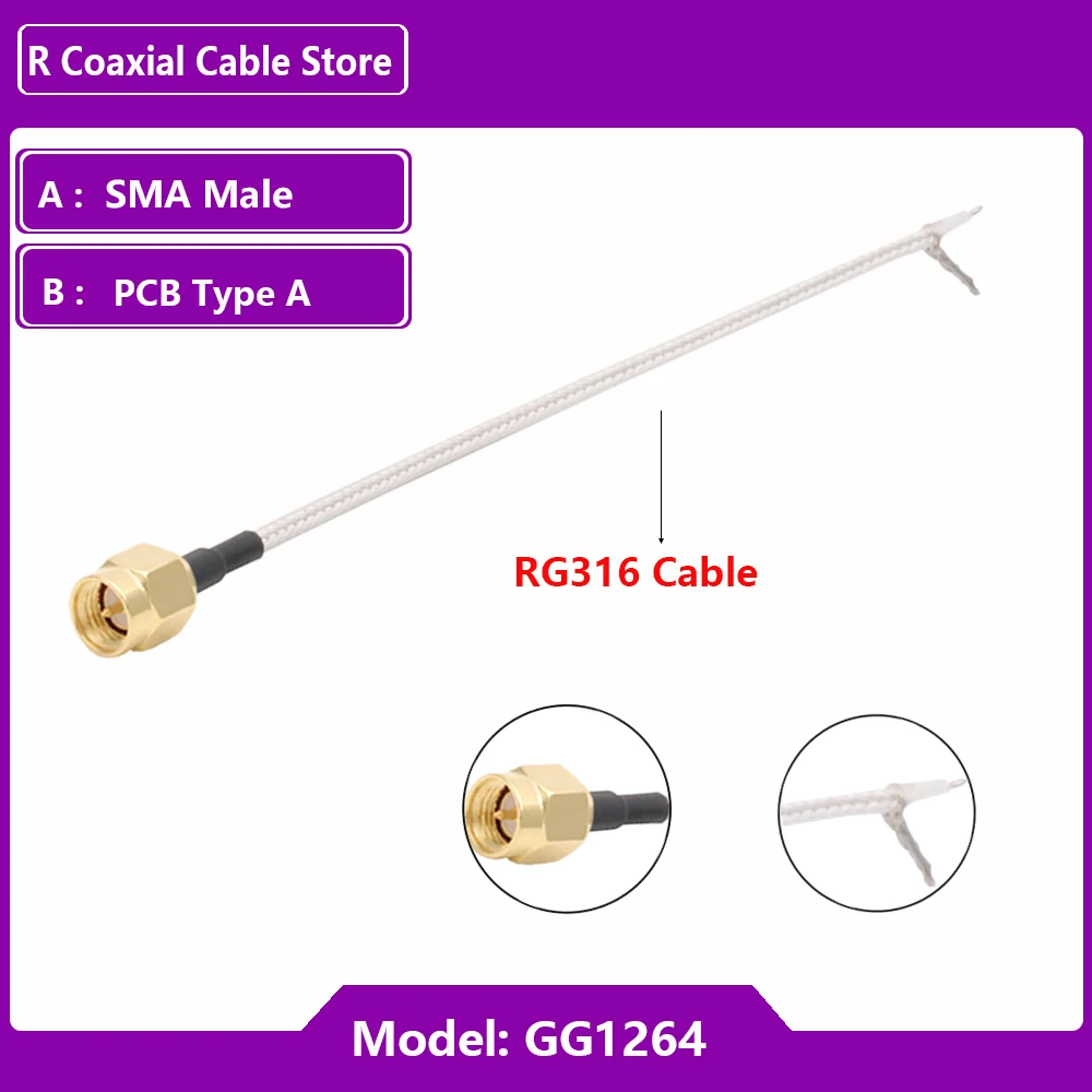 싱글 엔드 SMA 수-PCB 납땜 피그테일 케이블, 와이파이 무선 라우터, GPS, GPRS, 저손실 잭플러그 와이어 커넥터, RG316, 1 개