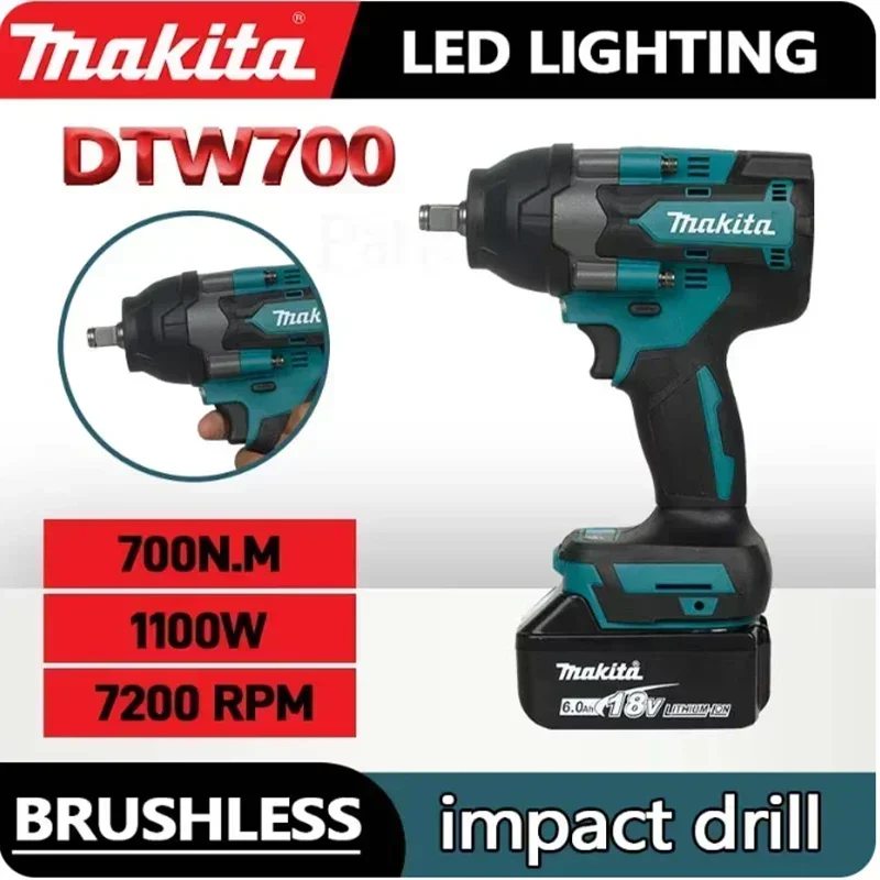 New Makita DTW700 1800 N.M Torque Brushless Electric cordless Impact Wrench 1/2 In Lithium-Ion Battery For Makita 18V 2024