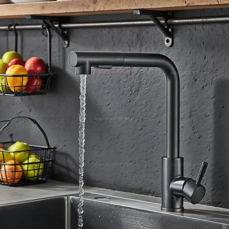 Upgraded Pull Out Telescopic Rotary Kitchen Faucet Dual Mode Hot Cold Water Stainless Steel Easy Install Durable Modern Kitchen