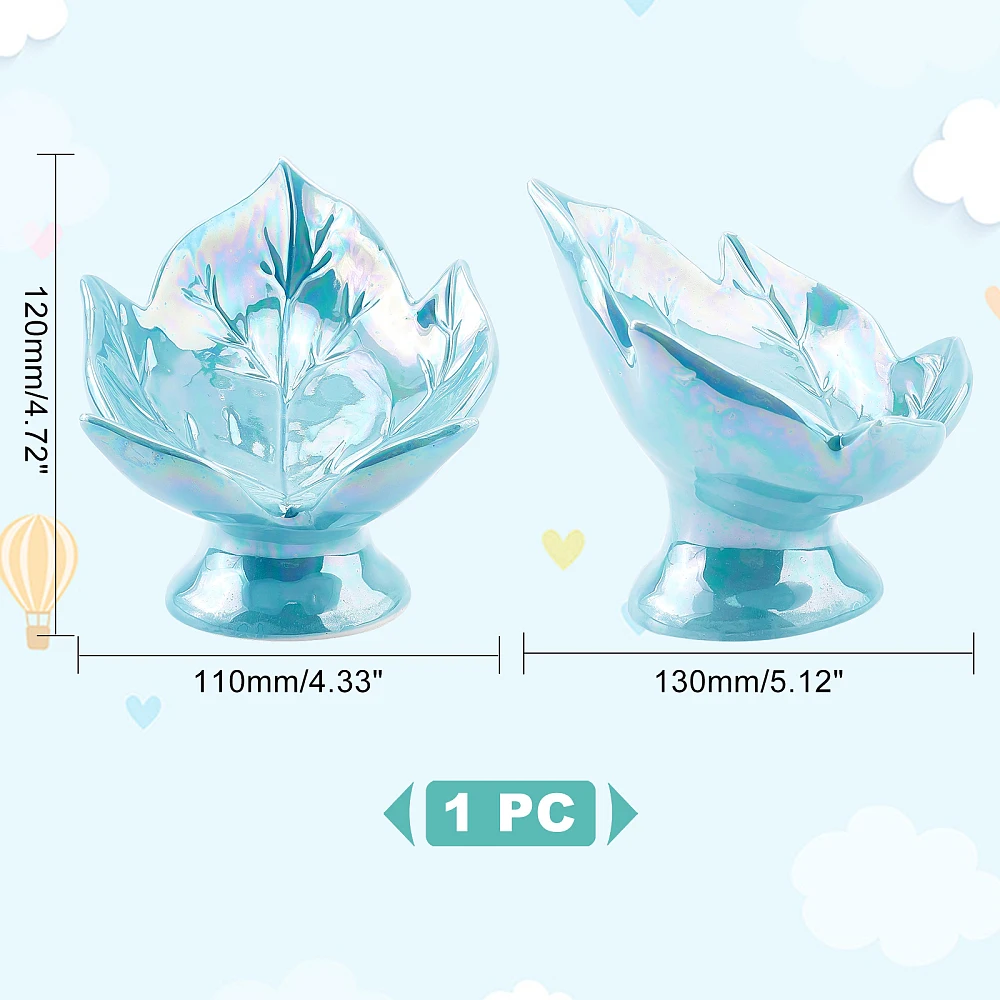 Ceramic Leaf Shaped Jewelry Trays Ring Holder Cyan-Blue Jewelry Plate Organizer Trinket Tray for Jewelry Display