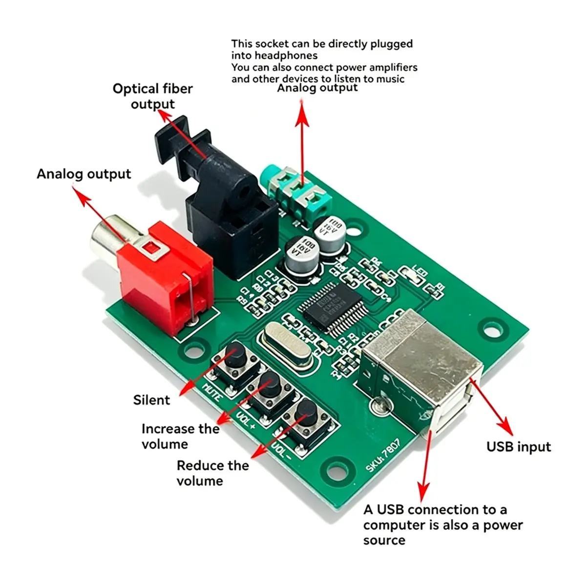 USB Coaxial Optical Fiber Audio Decoder Board PCM2704 HiFi Digital Converter