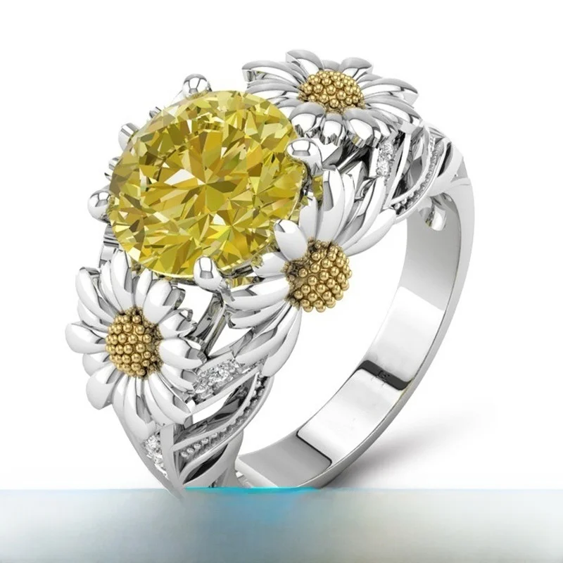 

Faionable Polysutt Luxury Crystal Ring with Embedded Diamo in Suower Design Available in Two Colors Gold Plated Jewelry