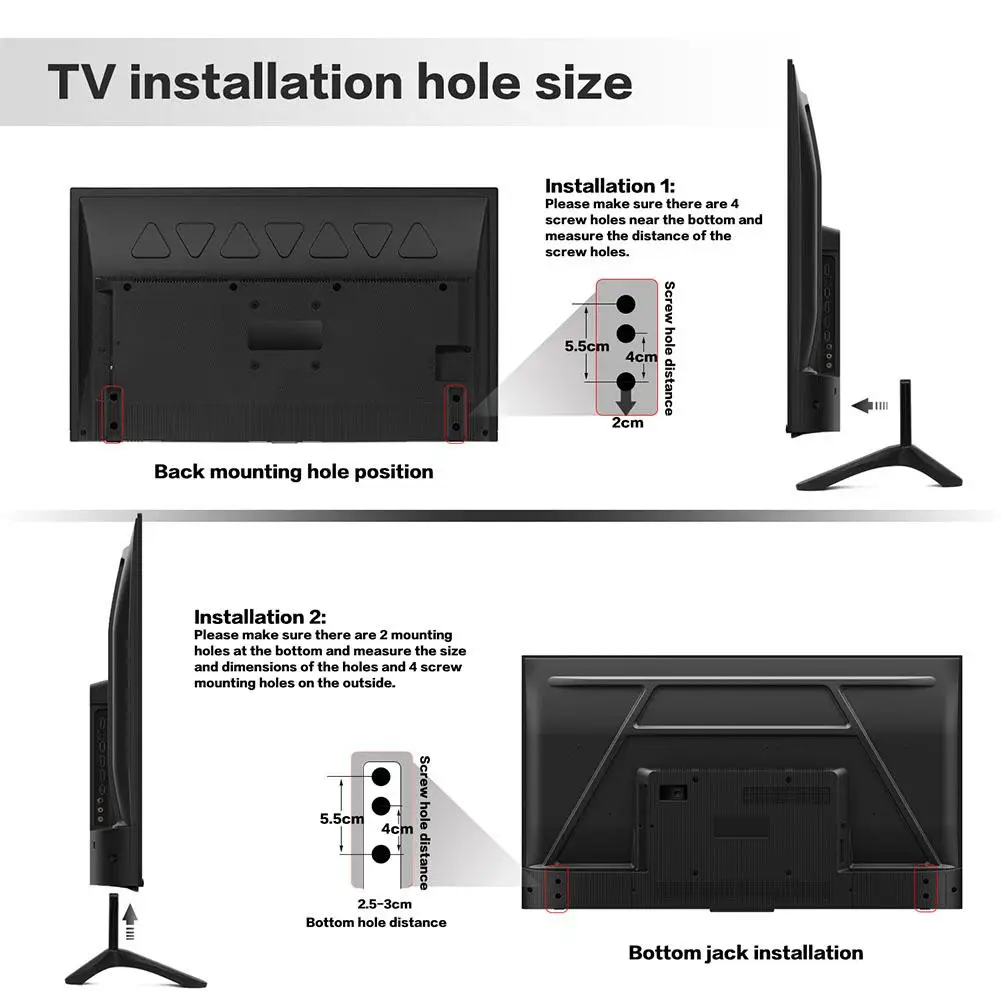 Pieds TV universels en métal avec outils de montage, socle TV, piédestal, support TV, trous de table, distance 5.5 pouces, 1 paire