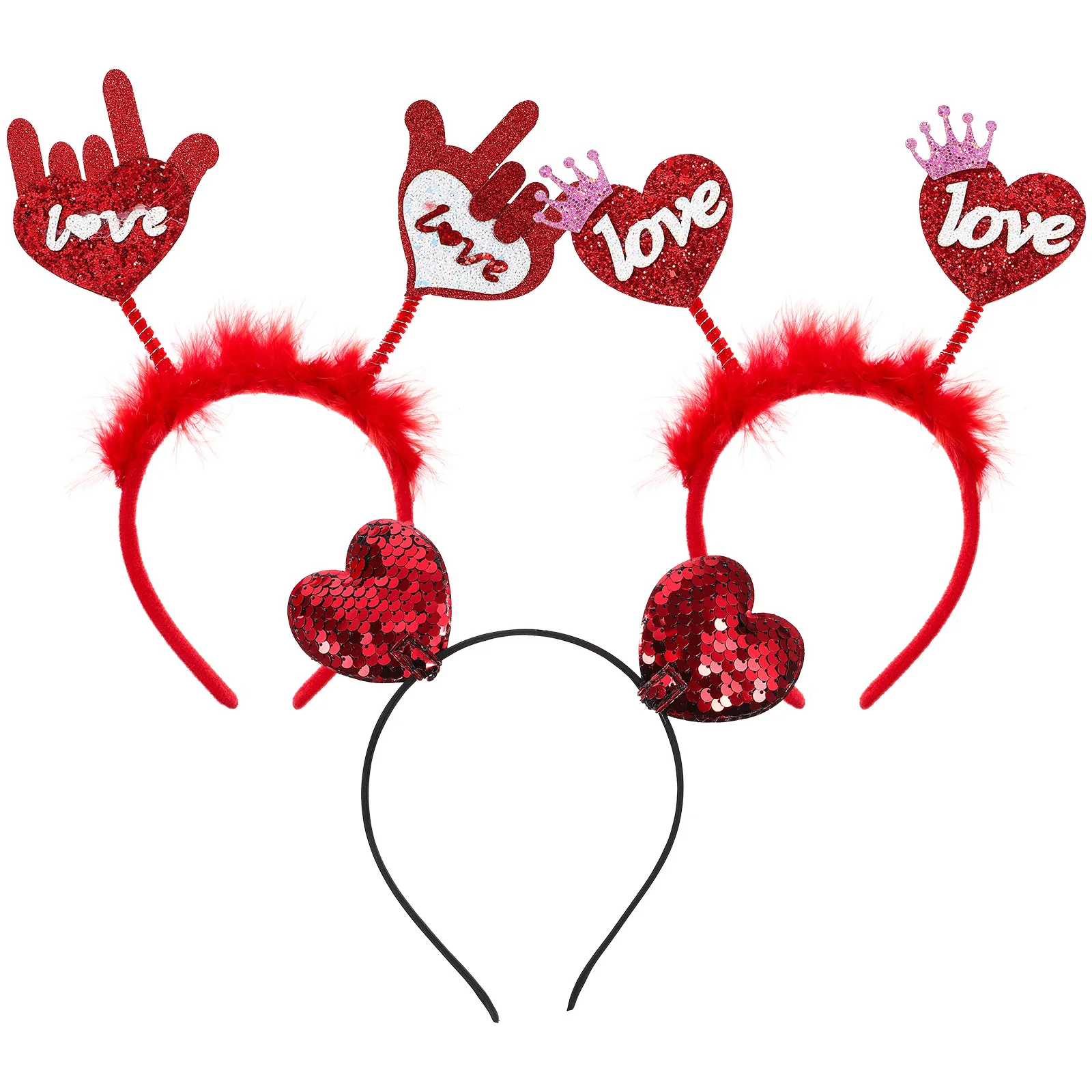 

3 Pcs Love Headband Valentine's Day Headbands Glitter Heart Hair Holiday Adorable Accessories Valentines Accessory
