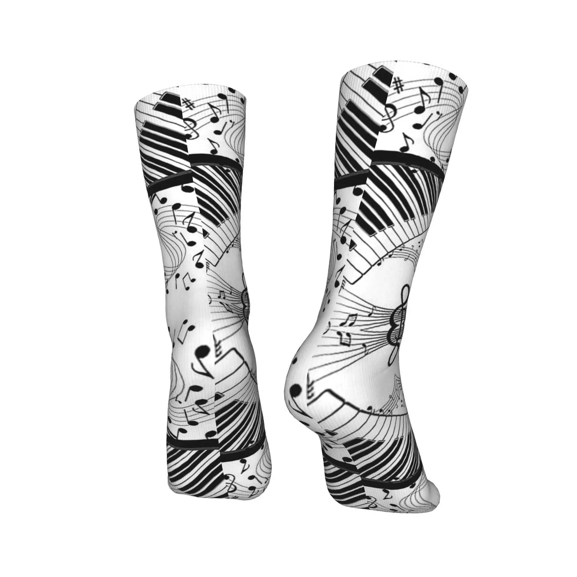 Tasti di pianoforte astratti per tutte le stagioni con note musicali Calzini Harajuku Calze di alta qualità Calzini per uomo Donna Compleanno Psent