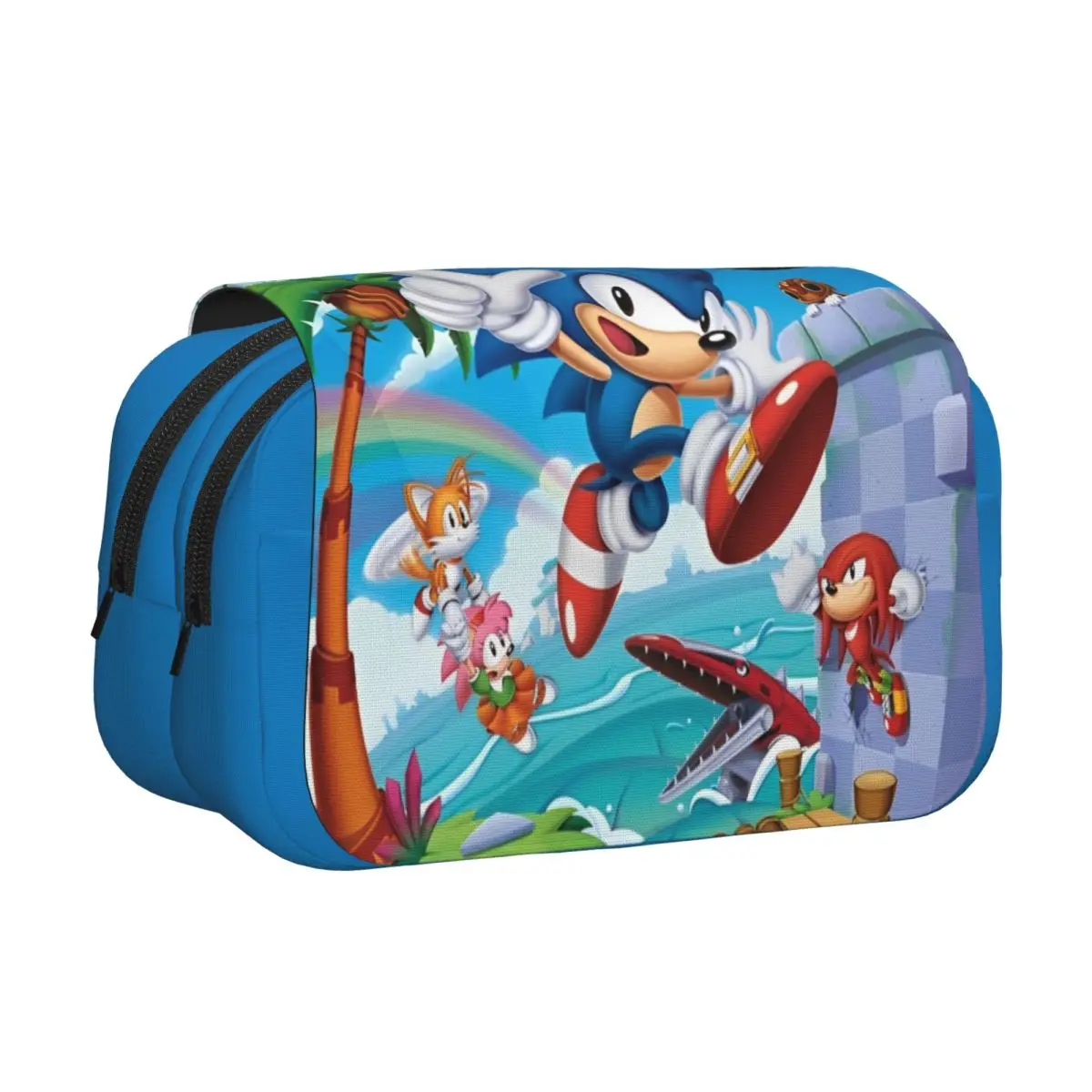 Double Clamshell Pen Case Shadow The Hedgehogs Cartoon Pencil Box Pen Holder for Student Bag Office Zipper Accessories
