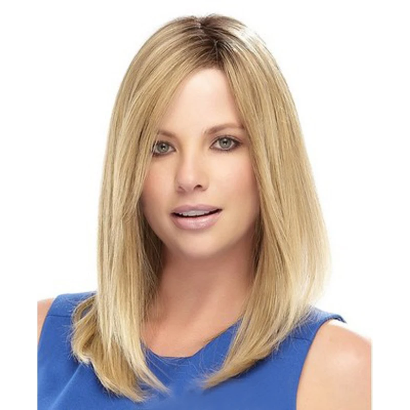 

European and American fashion women's , gradient mixed color long straight hair, simulated scalp with side-parted bangs wig
