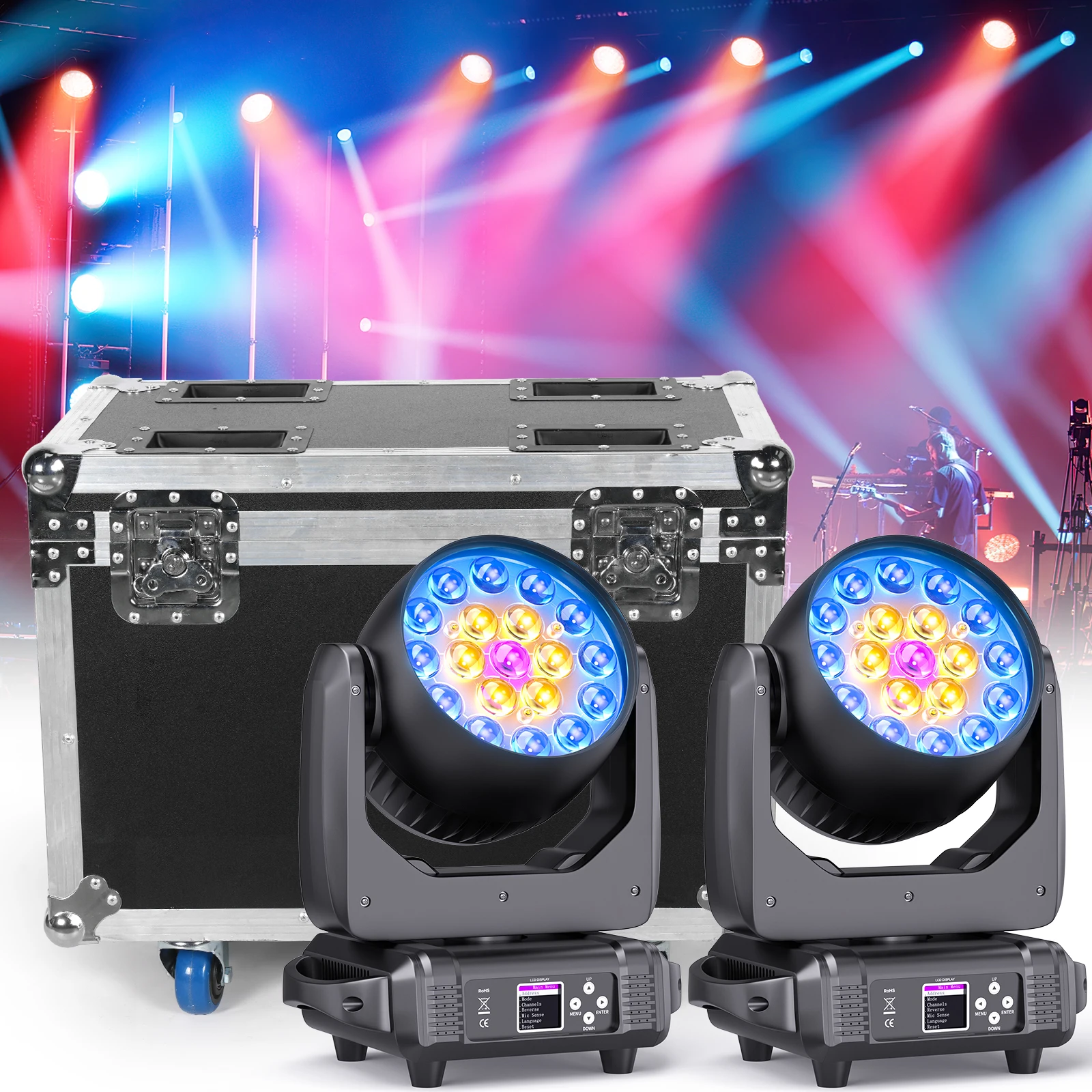 19X15 RGBW 4 in 1 Zoom Wash LED Moving Head Light With Flight Case