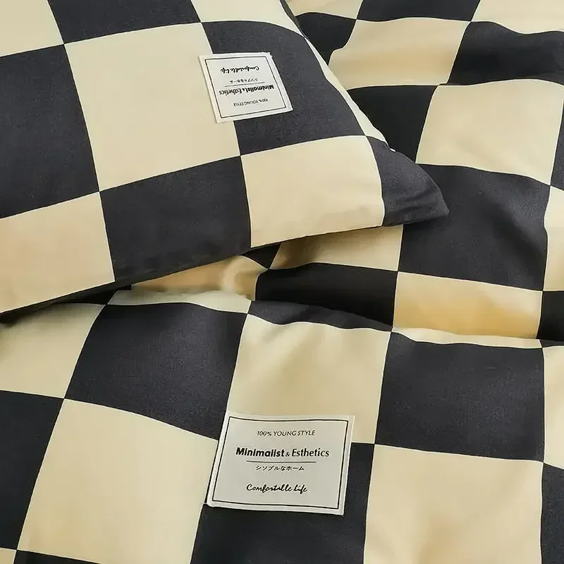 Checkerboard Fitted Bed Sheet Set 4 Pieces Comforter Bedding Set, Deep Pocket Duvet Cover Set housse de couette 160x200,No quilt