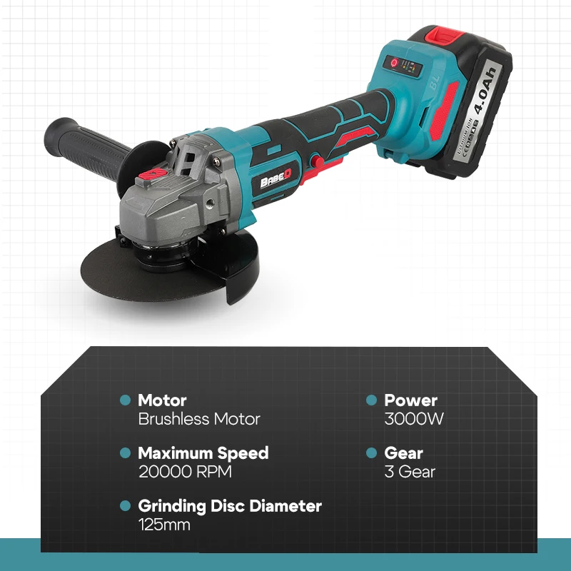 125mm 20000RPM Brushless Angle Grinder 3 Gears Cordless Grinding Machine Cutting Woodworking For Makita 18V-21V Battery Pins