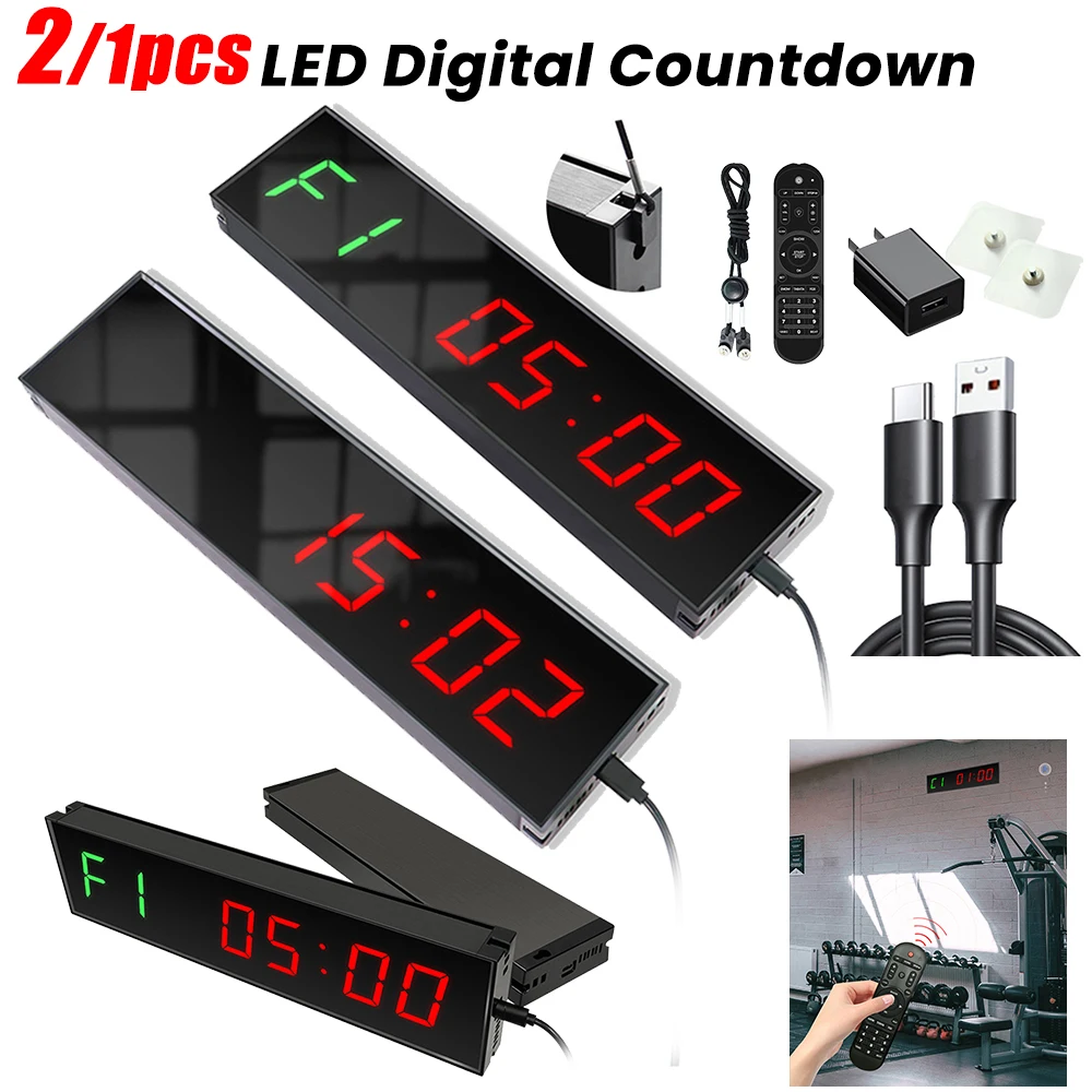 Metal Gym Timer Digital Countdown Clock Stopwatch With Remote LED Interval Timer Clock For Home Gym Crossfit Stopwatch Fitness