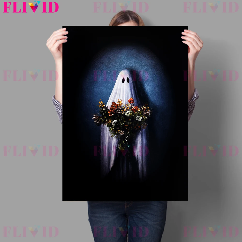 A White Ghost Carrying A Candlestick In The Darkness Vintage Wall Art Canvas Print Apparition And Violin Art Poster Print Decor