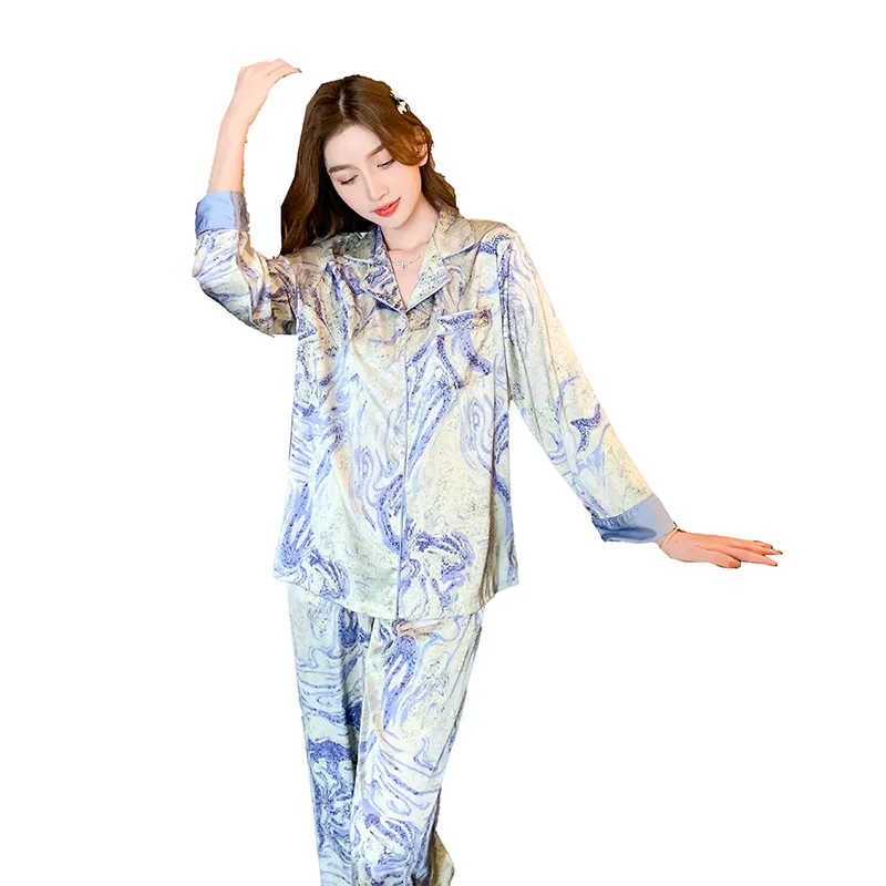 QSROCIO Women\'s Spring Summer Pajamas Set Beautiful Brilliant Galaxy Print Sleepwear Casual Home Suit Temperament Nightwear