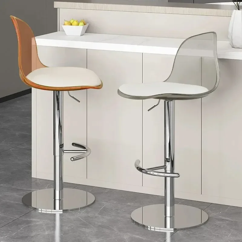 

Acrylic Swivel Bar Chairs Pink Transparent Barber Metal White Bar Chairs Kitchen Tall Adjustable Chaise Design Furniture