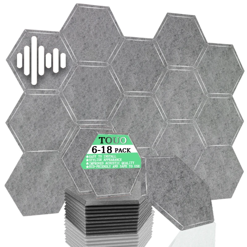 

TOUO 6/12/18 Pcs Hexagon Flame Retardant Acoustic Panel,Room Sound Insulation Ceiling Music Studio Acoustic Treatment