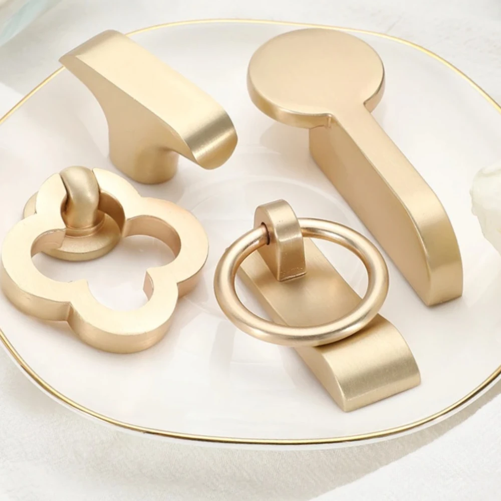 Zinc Alloy Gold Cabinet Door Drawer Hidden Buckle Grip Imitation Copper Single Hole Shoe Cupboard Vanity