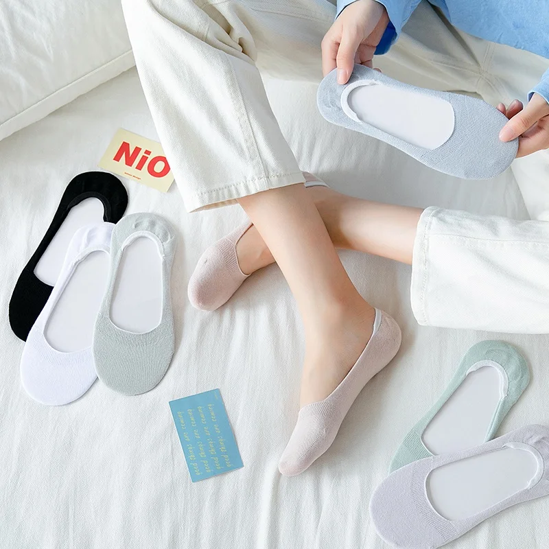 

Invisible Low Cut Cotton Sos for Women Summer Thin Anti Slip Non Slip Boat Sos White Bla Girls Women Invisible Sos