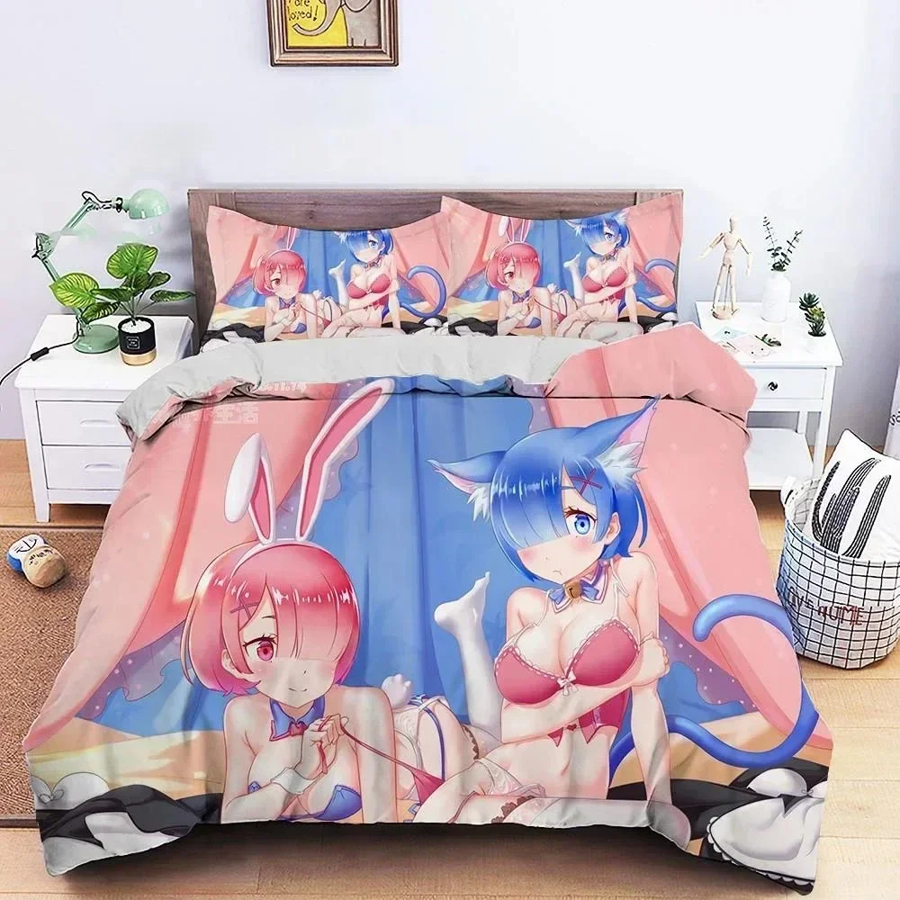 Anime Re Zero Ram Rem 3D NEW Duvet Cover Pillowcase Bedding Set Adult Boy Girl Bedroom Decoration Children Single Double Large