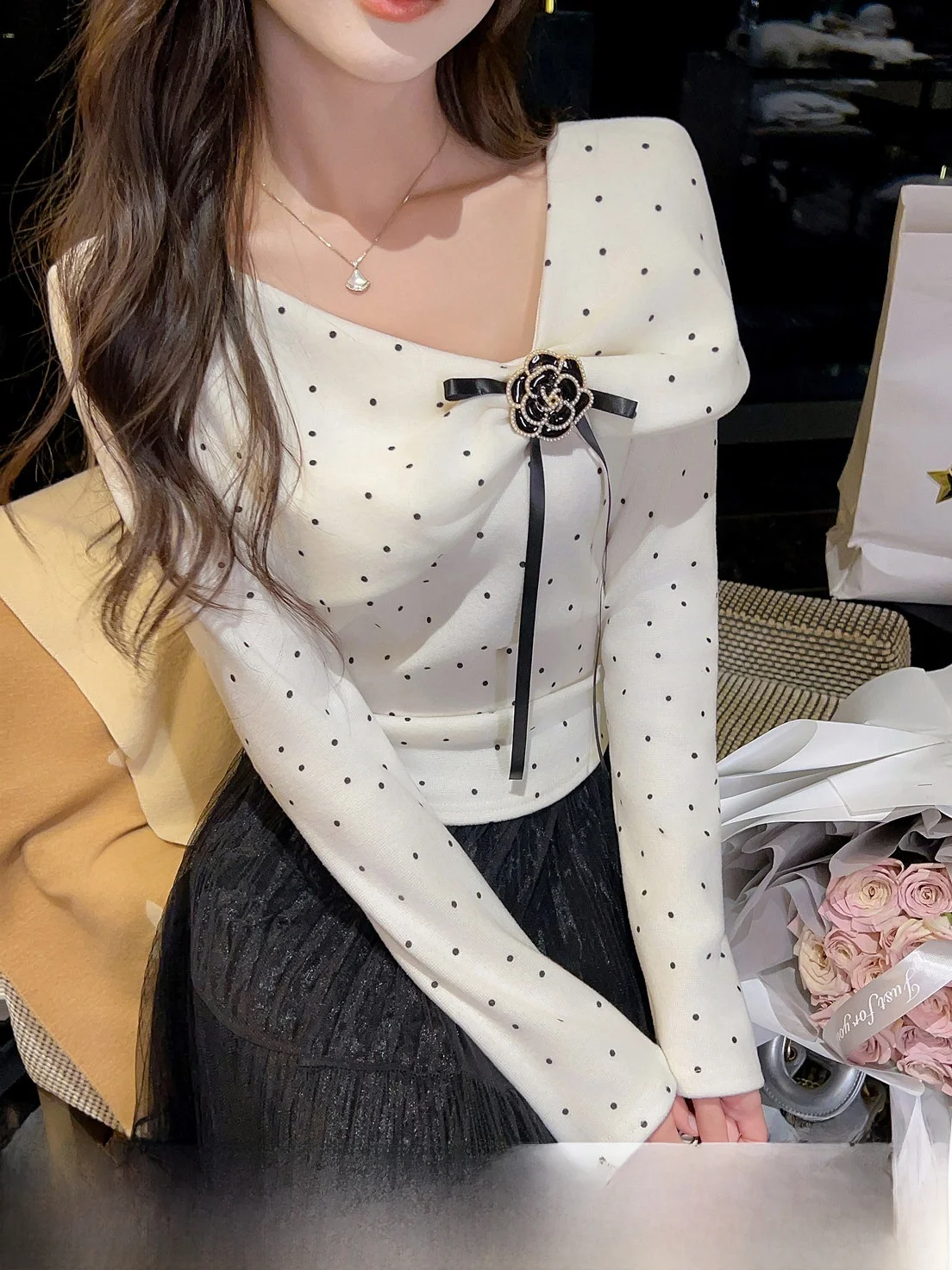 

Женский вязаный свитер Seine River Scene Hepburn, новинка весенней коллекции, с длинными рукавами, стандартной длины, в горошек