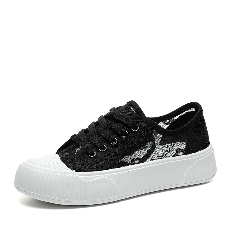 Summer Women Lace Casual Shoes Woman Breathable Mesh Sneakers Flats Platform Floral Loafers Comfort Shallow Walking Black Shoes