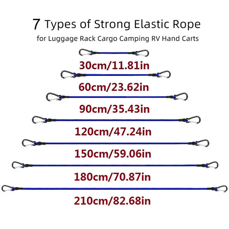 Automotive Elastic Tension Rope with Aluminum Alloy Hooks Latex Inner Bundling Rope Multiple for Car Roof Rack Trunk Cargo