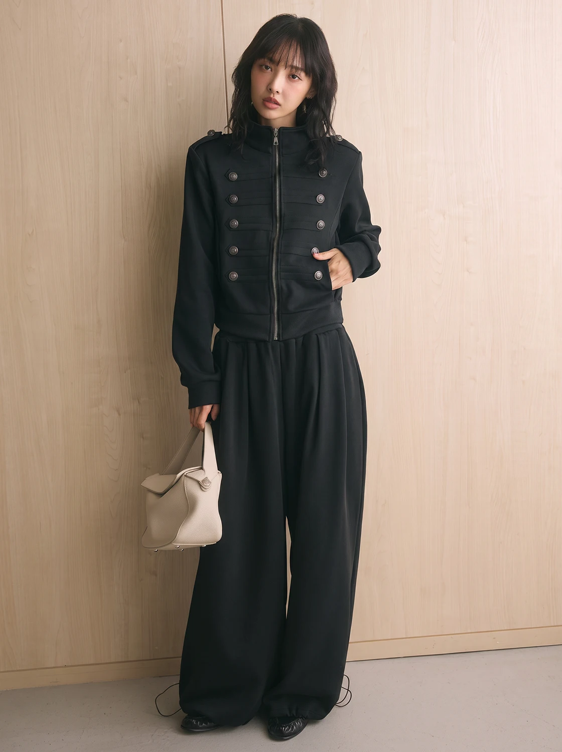 Liangliang Retro Napoleon Stand Collar Sweatshirt Jacket Women's Autumn Winter New Elastic Waist Casual Pants Sports Set