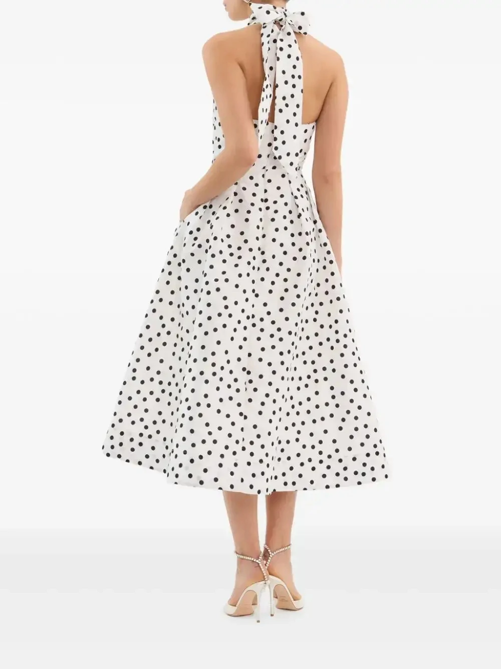 Abiti da ballo a pois bianchi neri con fiocco ritagliato Abiti da festa eleganti Senza maniche alla caviglia con motivo a spalle scoperte